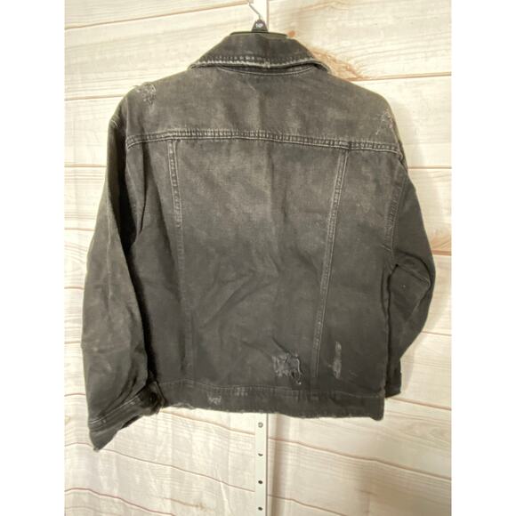 Vintage No Brand Women's Black Distressed Moto Jacket Coat 4 Pockets 2XL - Picture 4 of 4